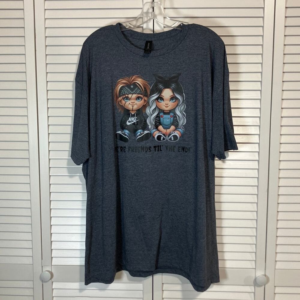 Chucky & Tiffany Gildan Softstyle Activewear Gray Graphic T-shirt Women 2XL